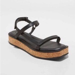 Women's Nova Sporty Cork Platform Sandals Black - A New Day